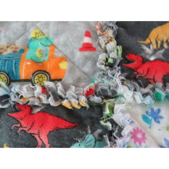 Flannel Rag Quilt With Batting, 41 x 35, Dinosaur Rag Quilt Throw - Picture 9 of 10